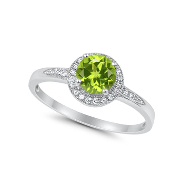 Halo Art Deco Engagement Ring Round Simulated Peridot CZ 925 Sterling Silver